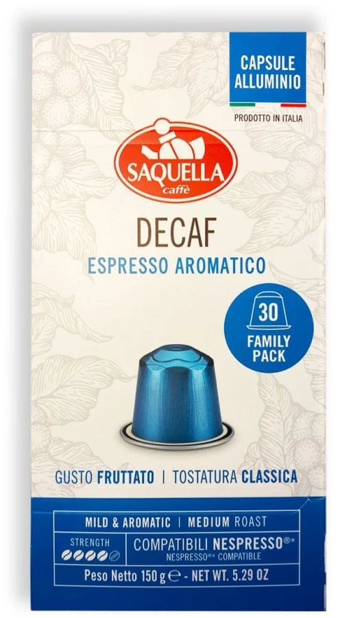 Saquella NEW Espresso Decaf Nespresso-Compatible Decaf Coffee Capsules 30 Pcs 1 Saquella NEW Espresso Decaf Nespresso-Compatible Decaf Coffee Capsules 30 Pcs