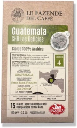 Saquella Guatemala SHB Las Delicias Espresso Pods 15 Pcs